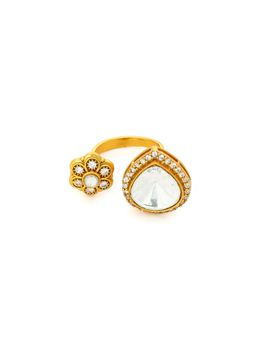 Ruby Raang Studio - Kundan Gold Plated Hexagon & Pear Ring -White