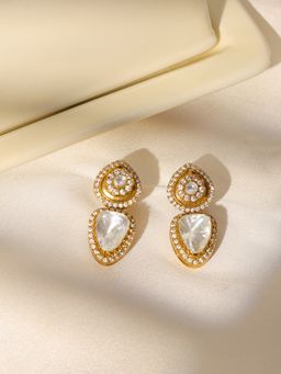 Ruby Raang Studio - Gold Toned Kundan Earrings -White