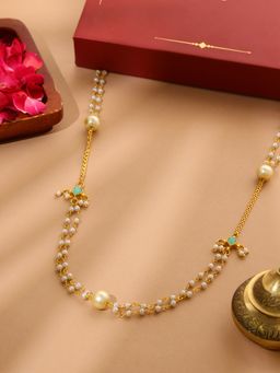 Ruby Raang Studio - White Beaded Kundan Necklace -Multi-Color