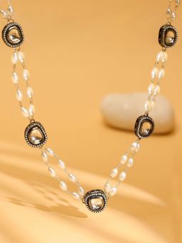 Ruby Raang Studio - Rhodium Plated Kundan Necklace -Multi-Color