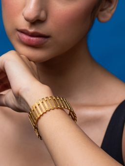 Ethnic Andaz - Golden Striped Fence Bracelet -Gold