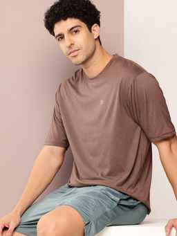 DILLINGER - Men Short Sleeve Round Neck Oversized Polyester Brown T-Shirt