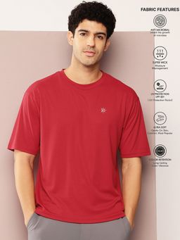 DILLINGER - Men Short Sleeve Round Neck Oversized Red Polyester T-Shirt