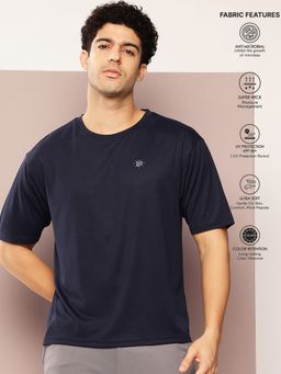DILLINGER - Men Short Sleeve Round Neck Navy Blue Oversized Polyester T-Shirt