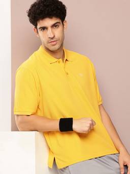 DILLINGER - Men Short Sleeve Polo Neck Oversized Yellow Polyester T-Shirt