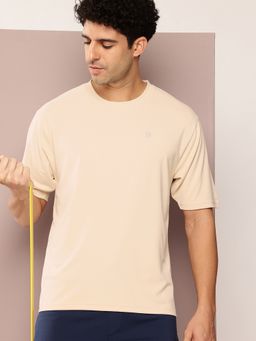 DILLINGER - Men Short Sleeve Round Neck Oversized Polyester Beige T-Shirt