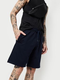 max - Navy Blue Men Solid Athleisure Shorts