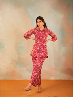 Vinya - Pink Chiffon Floral Print Co-Ord (Set of 2)