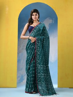 Angoshobha - Mint Green Cotton Handloom Saree with Unstitched Blouse