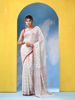 Angoshobha - White Cotton Handloom Saree with Unstitched Blouse