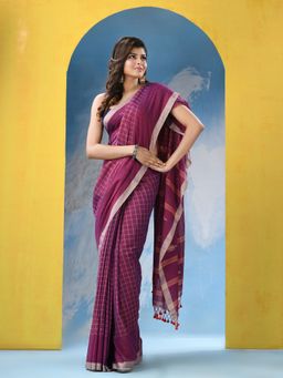 Angoshobha - Luxury Purple Cotton Handloom Saree with Unstitched Blouse