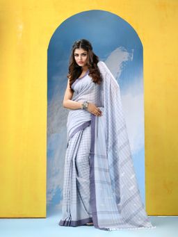 Angoshobha - Blue Cotton Handloom Saree with Unstitched Blouse