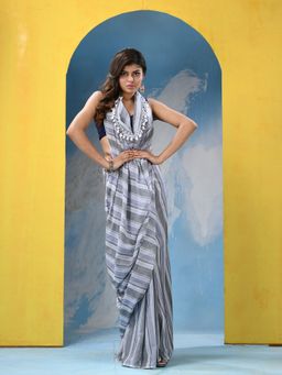 Angoshobha - Multicolour Cotton Stripes Handloom Saree with Unstitched Blouse