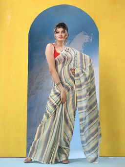 Angoshobha - Multicolour Cotton Stripes Handloom Saree with Unstitched Blouse