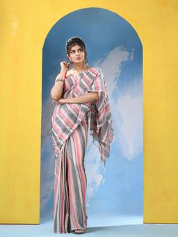 Angoshobha - Multicolour Cotton Check Handloom Saree with Unstitched Blouse