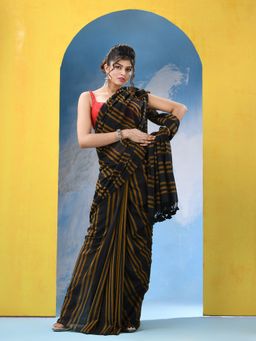 Angoshobha - Black Cotton Handloom Saree with Unstitched Blouse