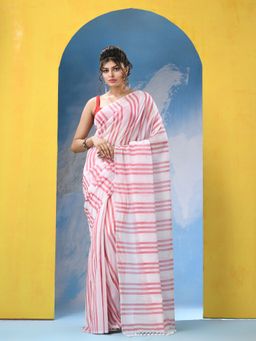 Angoshobha - White Cotton Handloom Saree with Unstitched Blouse