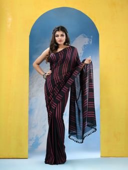 Angoshobha - Black Cotton Handloom Saree with Unstitched Blouse