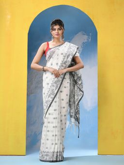 Angoshobha - White Cotton Handloom Saree with Unstitched Blouse