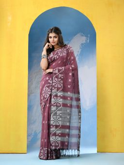 Angoshobha - Mauve Cotton Handloom Saree with Unstitched Blouse