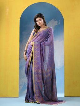 Angoshobha - Slate Blue Cotton Handloom Saree with Unstitched Blouse