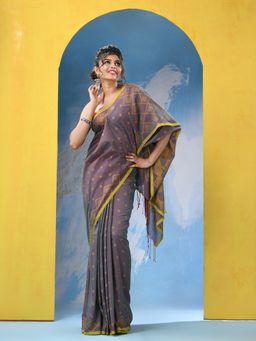 Angoshobha - Moss Green Cotton Handloom Saree with Unstitched Blouse