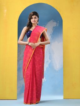 Angoshobha - Dark Pink Cotton Handloom Saree with Unstitched Blouse