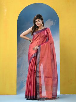 Angoshobha - Coral Zari Cotton Handloom Saree with Unstitched Blouse