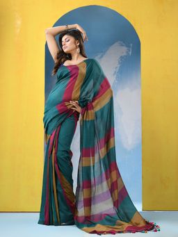 Angoshobha - Multicolour Cotton Handloom Saree with Unstitched Blouse