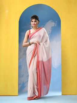 Angoshobha - White Cotton Handloom Saree with Unstitched Blouse