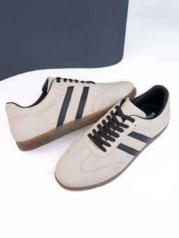 Styli - Men Contrast Striped Court Off White Sneakers
