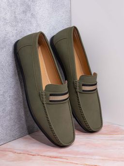 Styli - Men Slip On Olive Loafers