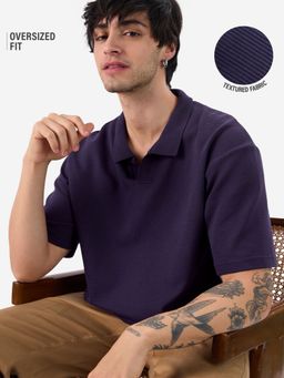 The Souled Store - Textured Berry Purple Oversized Polo T-Shirt