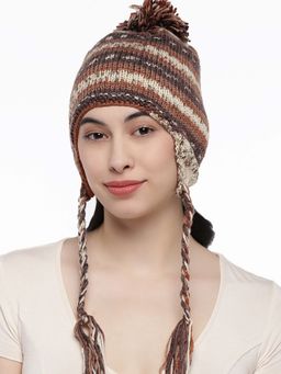 Magic Needles - Brown Beige Woollen Beanie Cap