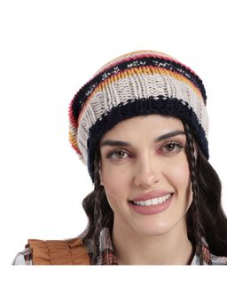 Magic Needles - Beige Orange Striped Beanie Cap