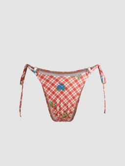 Cider - Check & Floral Women Tie-Side Cheeky Bikini Bottom Red