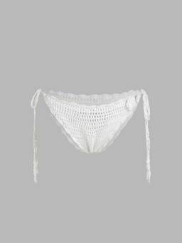 Cider - Flower Detail Women's Tie-Side Knitted Bikini Bottom White
