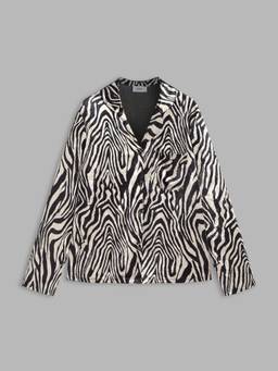 Cider - Velvet Zebra Stripe Women's Oversized Button Loungewear Top Brown