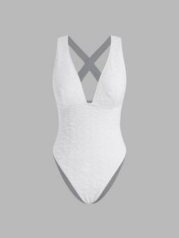 Cider - Texture Shaping Women's V-Neck Criss Cross One-Piece Swimsuit White