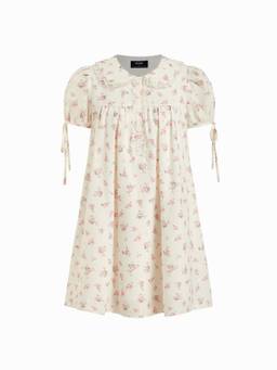 Cider - Peter Pan Collar Women's Lace Trim Puff Sleeve Nightdress Cream