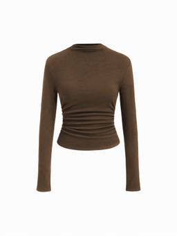 Cider - Thermal Cotton-Blend Women's Ruched High Neck Thermal Top Brown