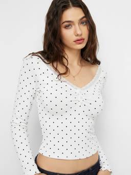Cider - Cotton-Blend Women's Ruched V-Neck Thermal Top White