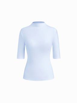 Cider - Cotton-Blend Women's Stand Collar Solid Thermal Top Baby Blue