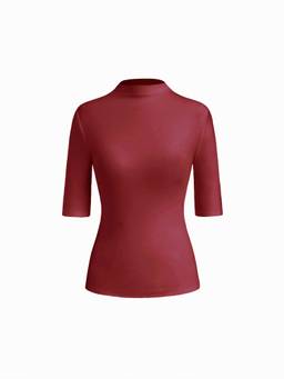 Cider - Cotton-Blend Women's Solid Stand Collar Thermal Top Wine