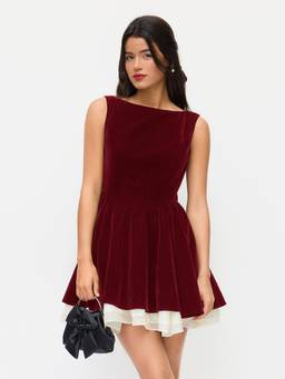 Cider - Velvet Women's Backless Tie-Back Boat Neck Babydoll Burgundy