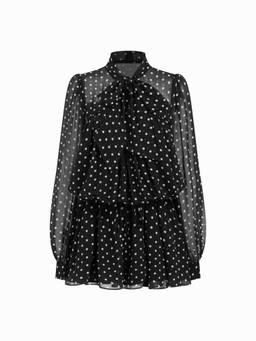 Cider - Chiffon Women's Oversized Polka Dot Ruffled Babydoll Black