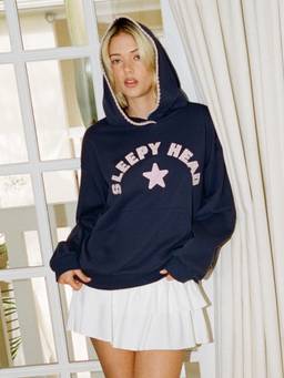 Cider - Sleepy Head Women's Oversized Cotton Blend Hoodie Navy Blue
