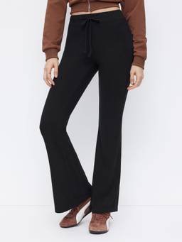 Cider - Cotton-Blend Women's Mid Rise Drawstring Flared Thermal Bottom Black