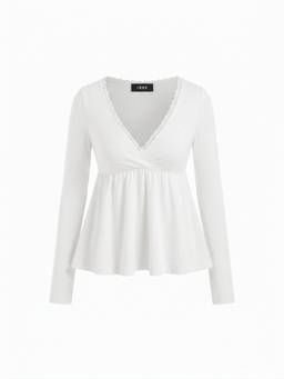 Cider - Cotton Blend Women Lace Trim V-Neck Babydoll White