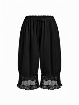 Cider - Lace Patched Women's Drawstring Cropped Pajamas Black